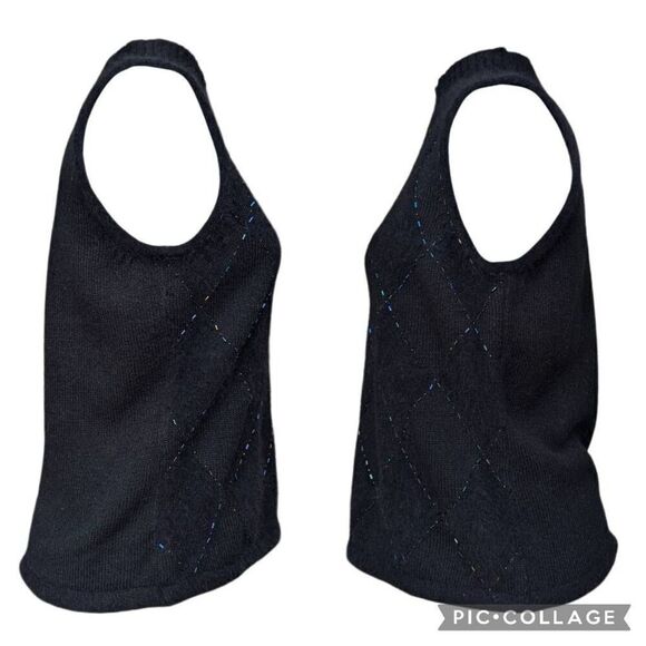 Emma James Black Vest Sweater Embellished High Neck Size M Rabbit Hair Geometric - Picture 7 of 8